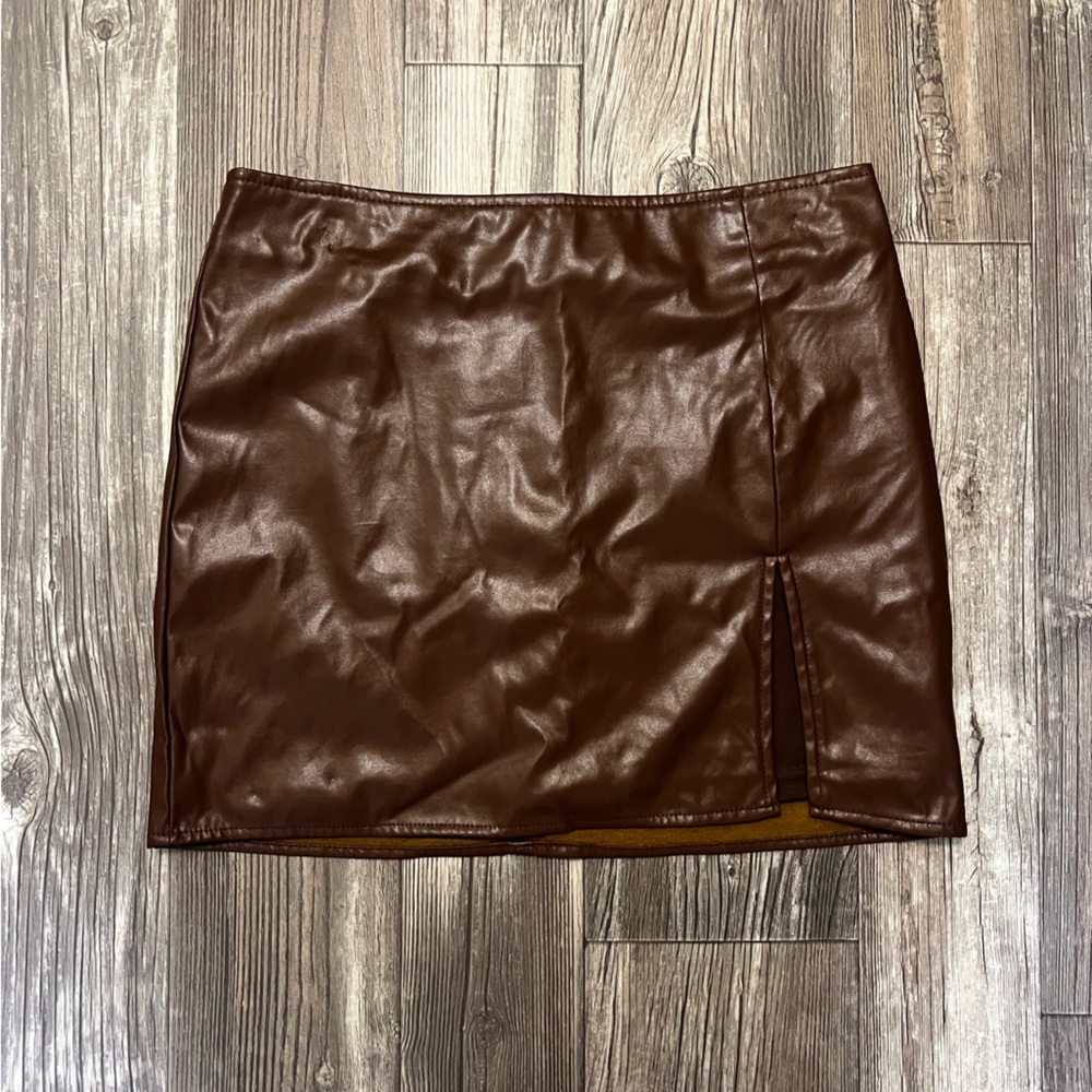 Brown Faux Leather Skirt